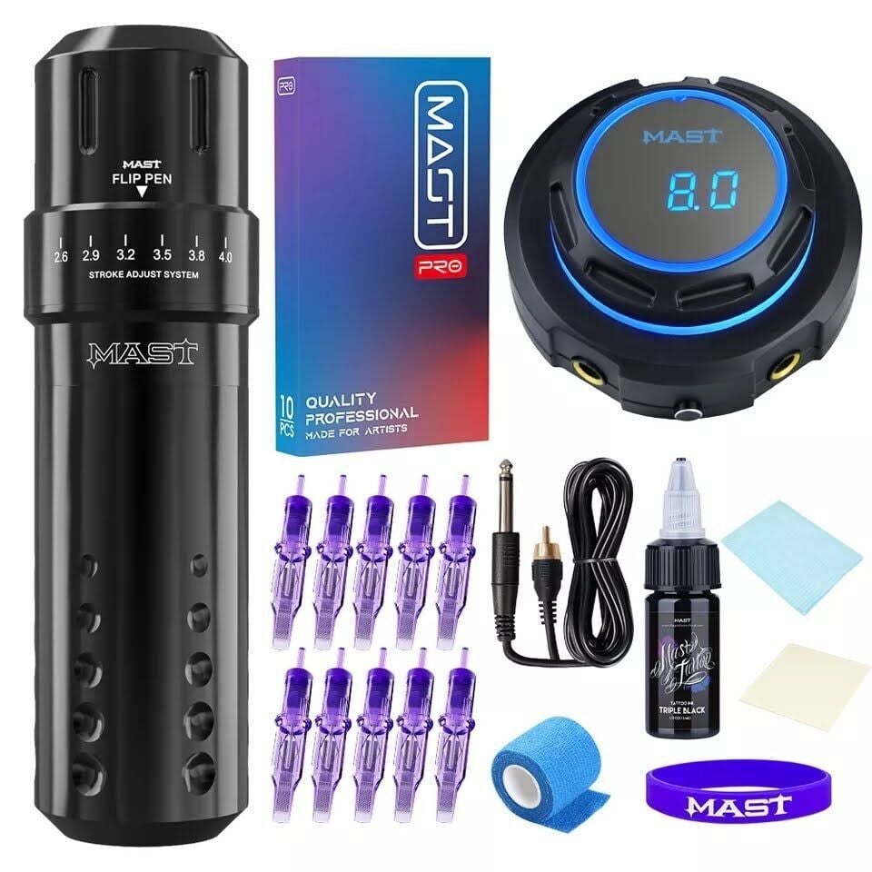 Mast Flip pen dövme makinesi seti 2.6MM-4.0MM ayarlanabilir stroke