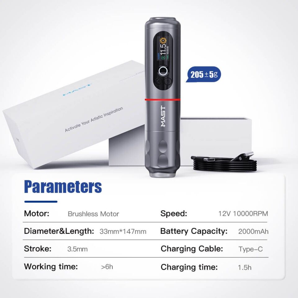 Mast Archer 2 wireless pen dövme makinesi seti 3.5mm stroke