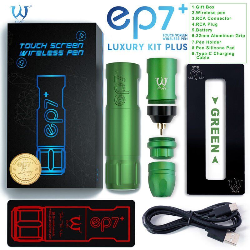AVA EP7+ GT Wireless pen dövme makinesi 3.5-4.2mm storke GREEN