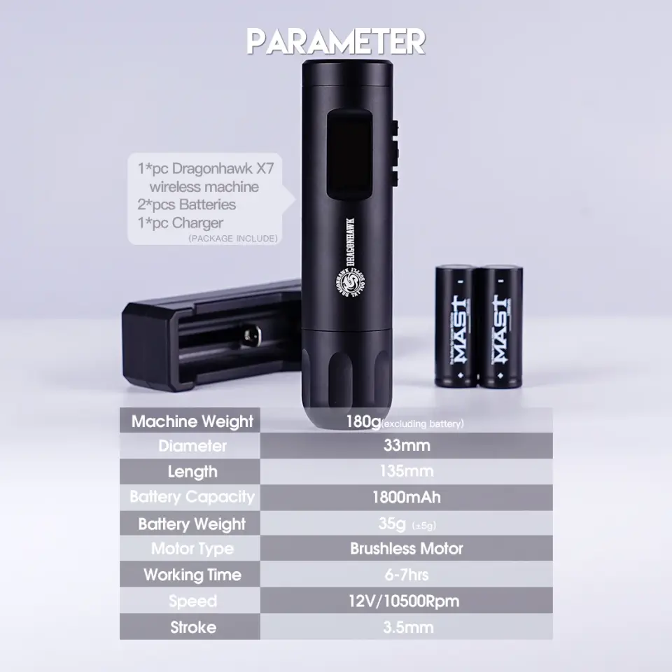 Dragonhawk X7 Wireless Dövme Makinesi | Akıllı Ekran & Kablosuz Özgürlük