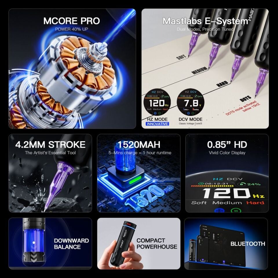 Mast Racer Pro Kablosuz Pen Dövme Makinesi 2 Bataryalı - 4.2mm Stroke