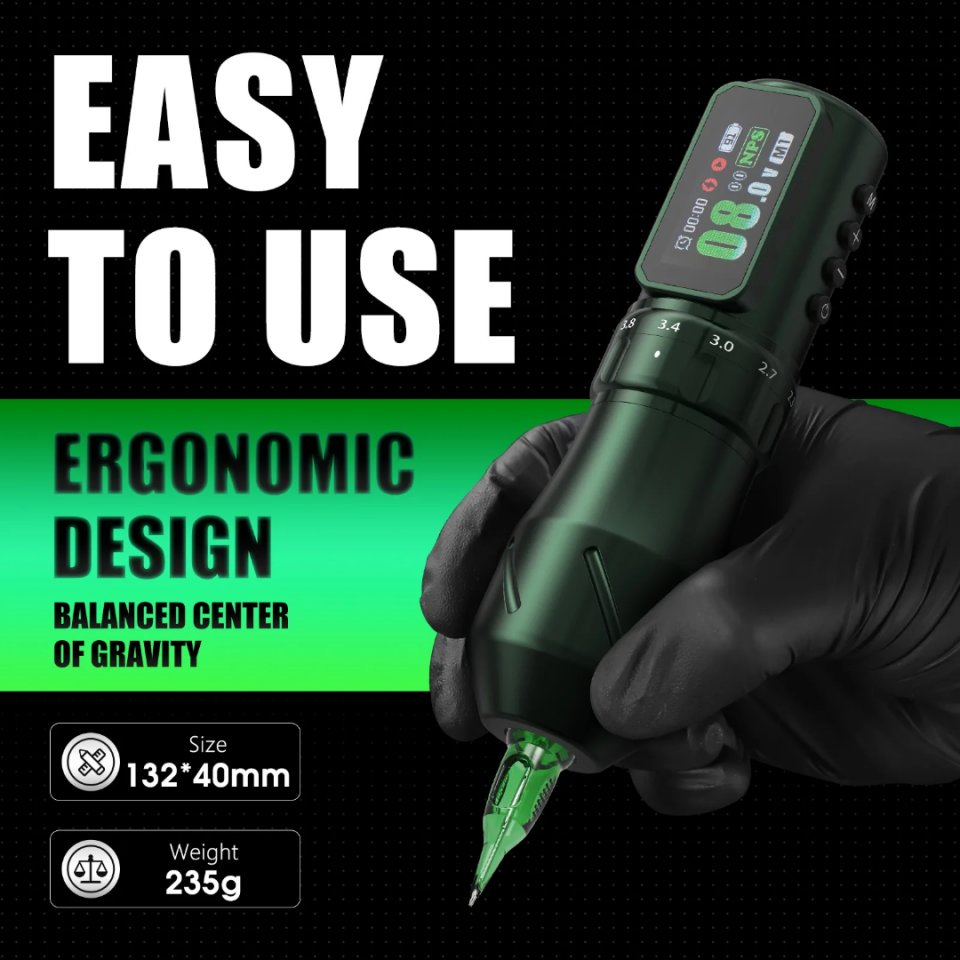 TREX F150 2200mAh 2.3-4.5mm Ayarlanabilir İğne Boyu Profesyonel Kablosuz Dövme Makinesi