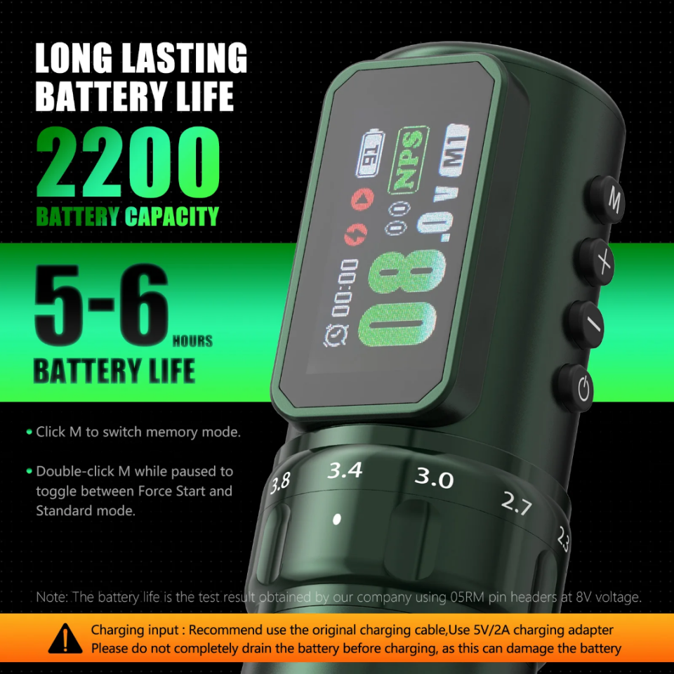 TREX F150 2200mAh 2.3-4.5mm Ayarlanabilir İğne Boyu Profesyonel Kablosuz Dövme Makinesi