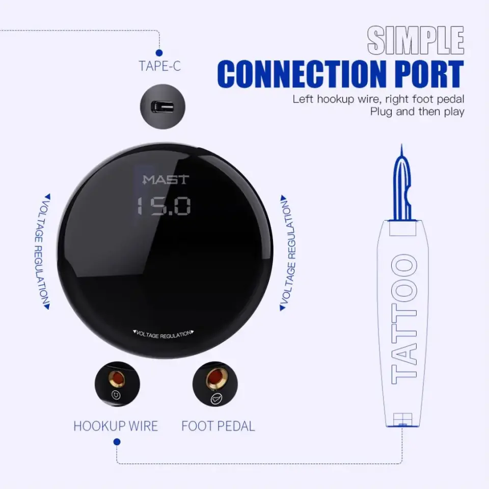 Mast Circle Kablosuz Dövme Makinesi Batarya Adaptörü (RCA Girişli)