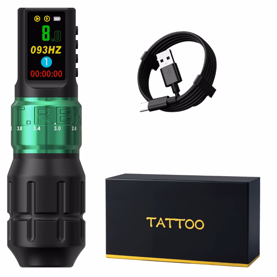 TREX ANKY Kablosuz Dövme Makinesi Pen – 1800 mAh Pil, 6 Kademeli Ayarlanabilir Stroke (2.3 mm - 4.2 mm), Fırçasız / Coreless Güçlü Motor ve LCD Ekranlı Dövme Kalemi