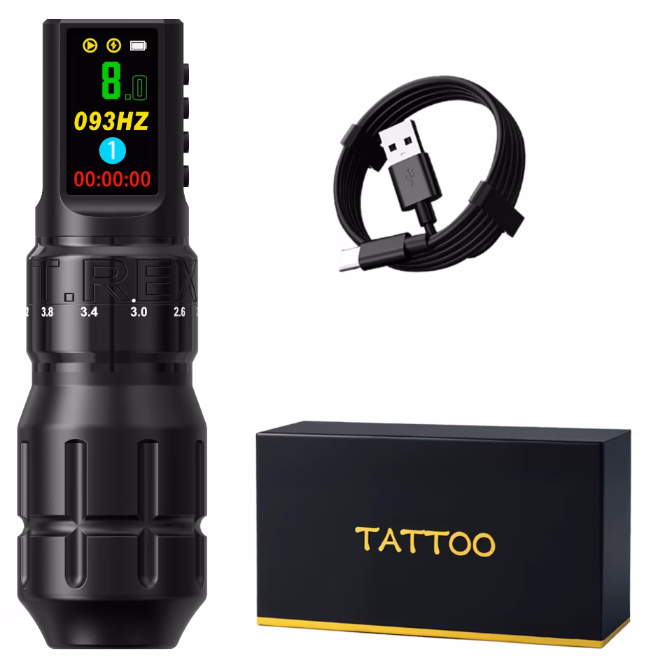 TREX ANKY Kablosuz Dövme Makinesi Pen – 1800 mAh Pil, 6 Kademeli Ayarlanabilir Stroke (2.3 mm - 4.2 mm), Fırçasız / Coreless Güçlü Motor ve LCD Ekranlı Dövme Kalemi