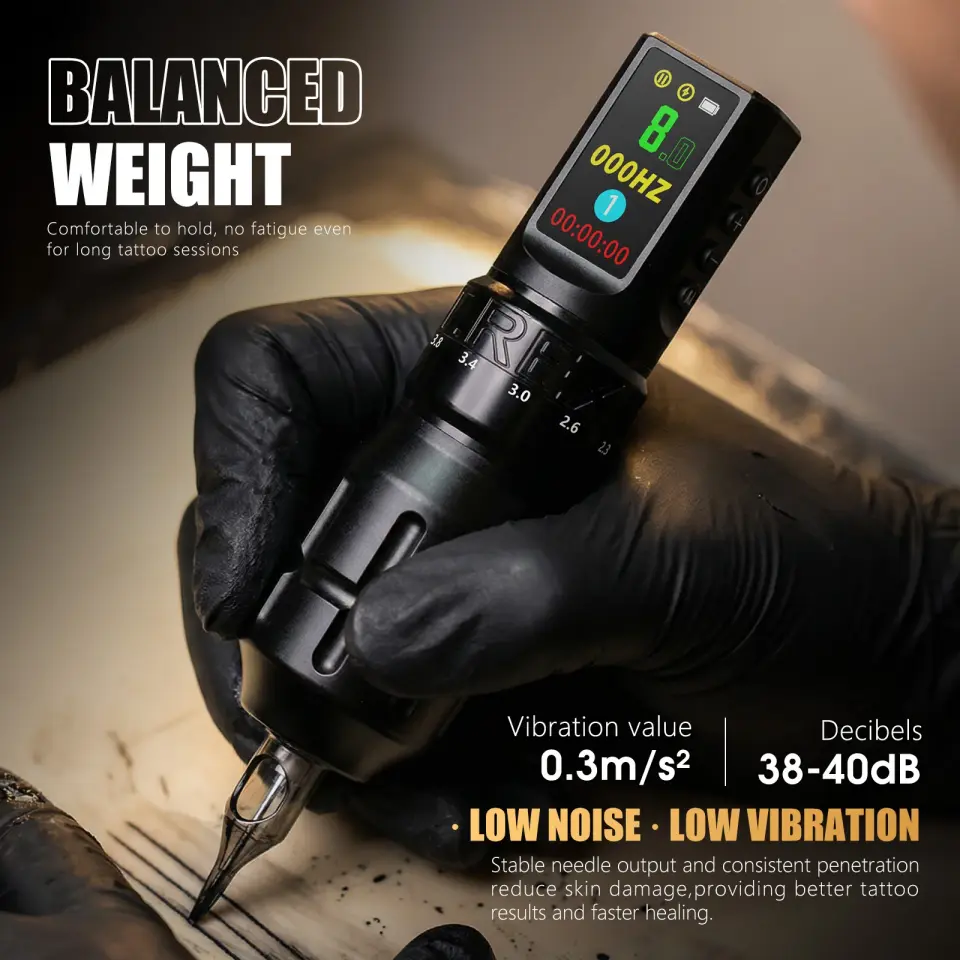 TREX ANKY Kablosuz Dövme Makinesi Pen – 1800 mAh Pil, 6 Kademeli Ayarlanabilir Stroke (2.3 mm - 4.2 mm), Fırçasız / Coreless Güçlü Motor ve LCD Ekranlı Dövme Kalemi