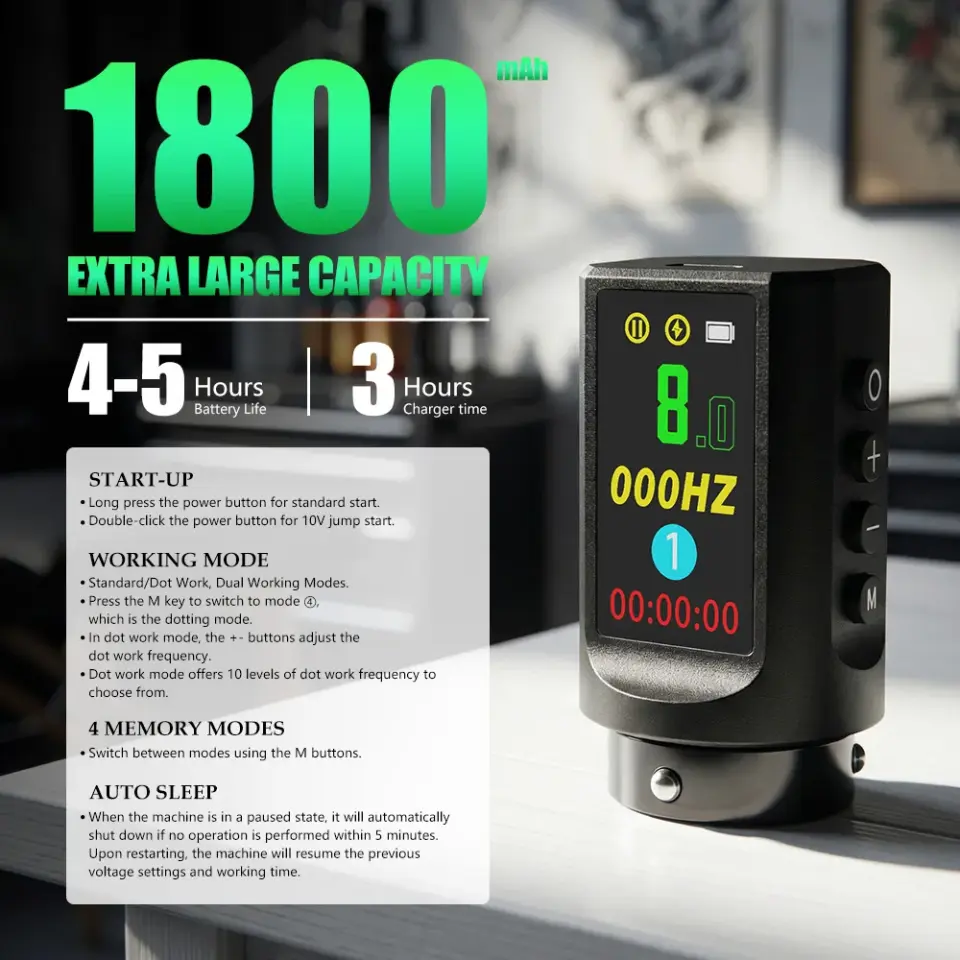 TREX ANKY Kablosuz Dövme Makinesi Pen – 1800 mAh Pil, 6 Kademeli Ayarlanabilir Stroke (2.3 mm - 4.2 mm), Fırçasız / Coreless Güçlü Motor ve LCD Ekranlı Dövme Kalemi